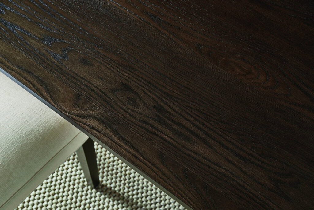 close up of a dark wood dining table