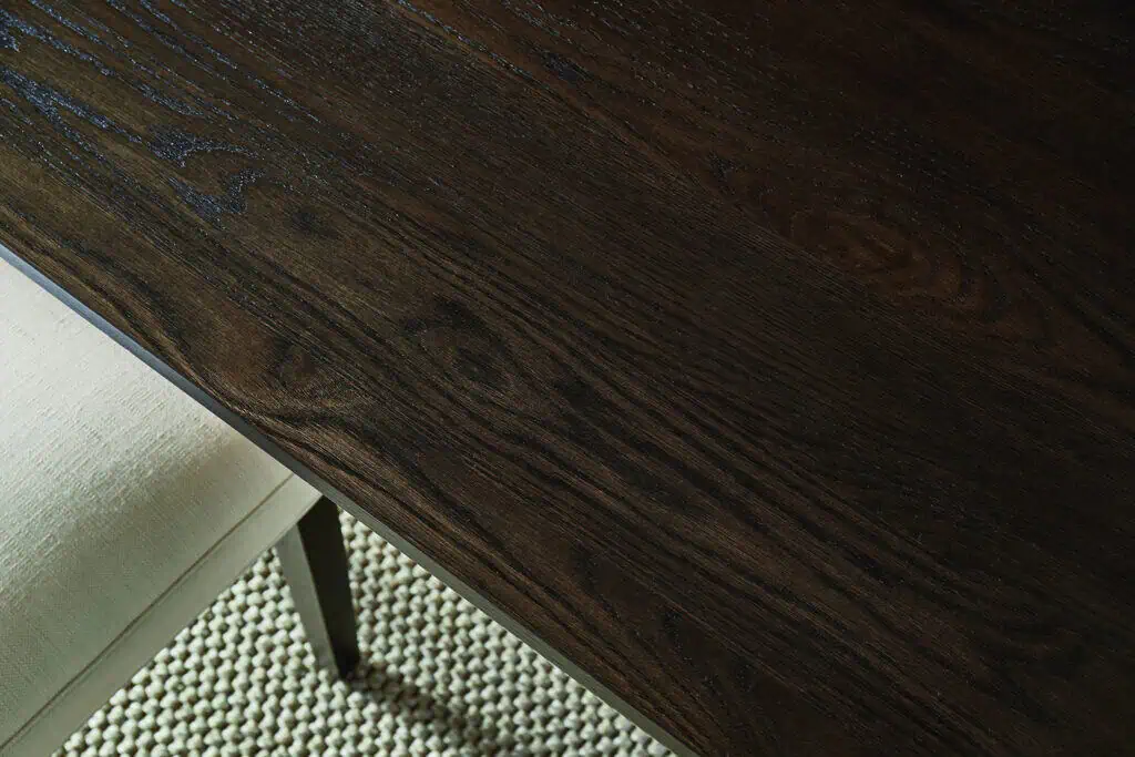 close up of a dark wood dining table