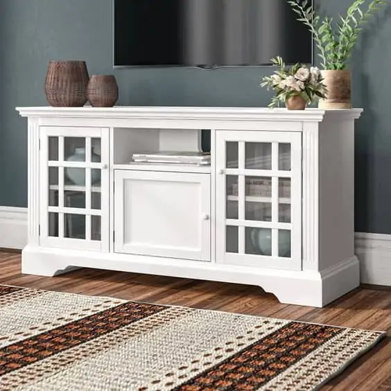 Painted Wooden TV Stand with Glass Doors