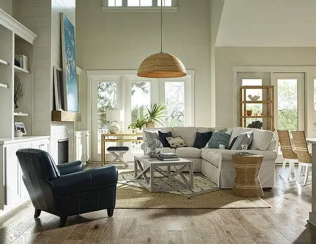 large coastal living room white sofa