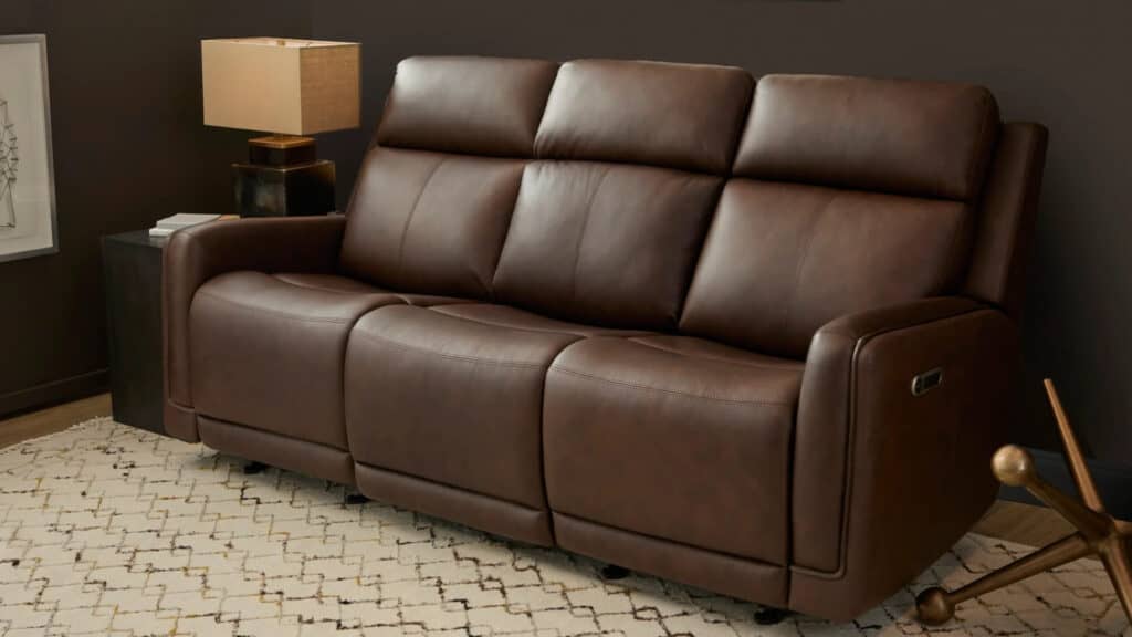 Alister Burnt Umber Leather Power Gliding Sofa with Power Headrests & Lumbar