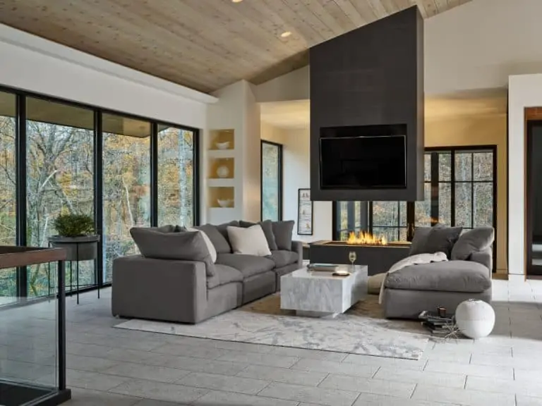 Living room furniture with fireplace