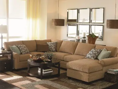 large brown sofa in living room