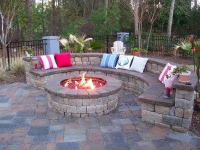 outdoor seating area fire pit pillows