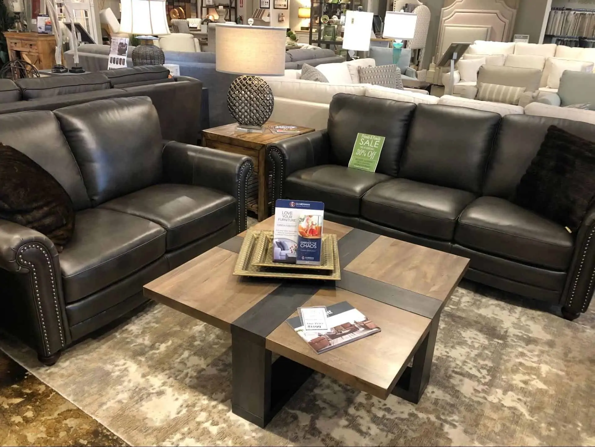 Sofas and a coffee table at Woodchuck's Furniture showroom