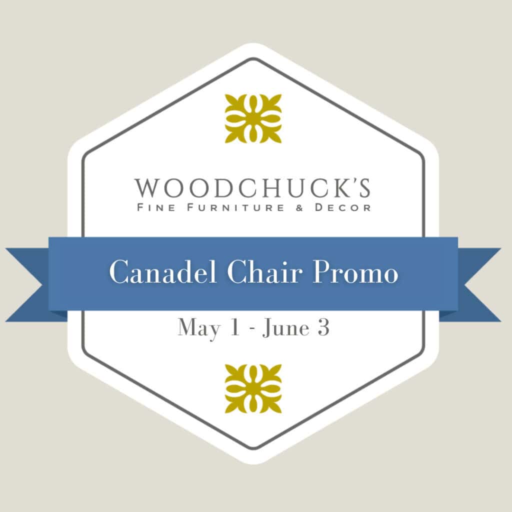 badge for the Canadel Chair Promotion from May 3 to June 1 at Woodchuck's.