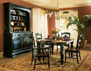 black dining set with large black cabinet