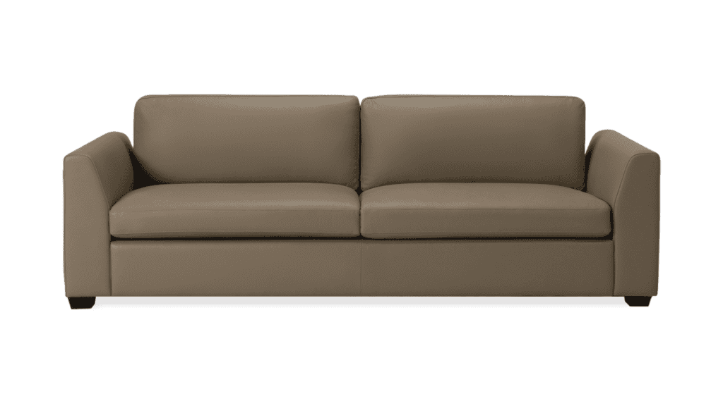 A muted brown angled arm sofa