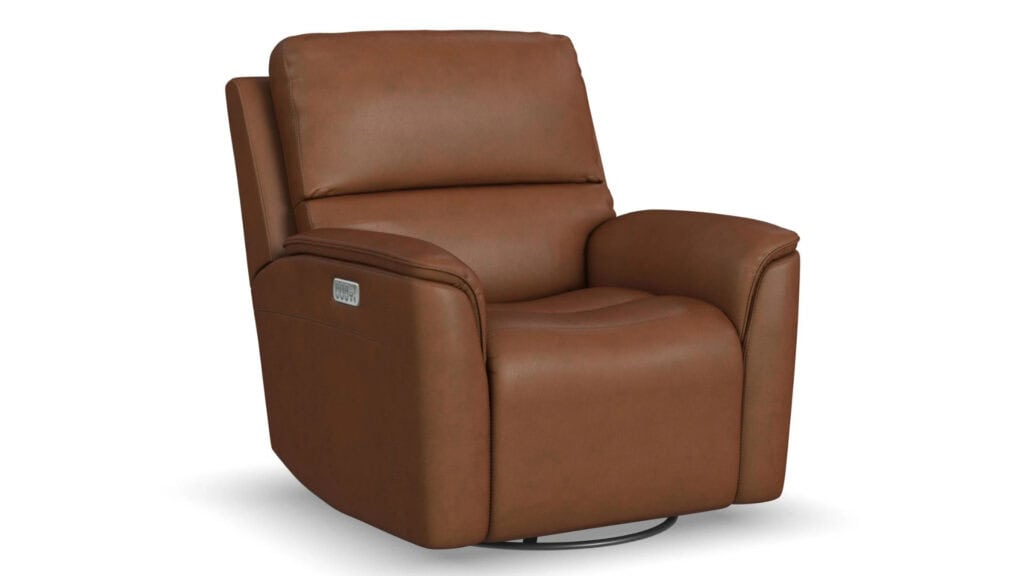 Henry Caramel Leather Power Swivel Gliding Recliner with Power Headrest, Lumbar, Heat & Massage