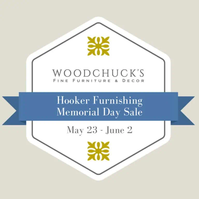Woodchuck's Furniture sale badge. Text reads "Hooker Furnishings Memorial Day Sale May 23 - June 2"