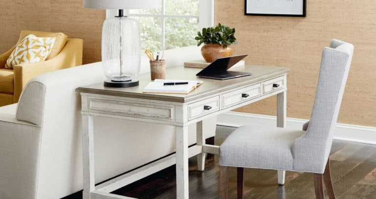 Home Office white desk and comfy chair