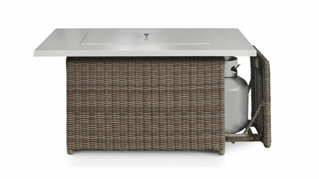 Fire table with wicker exterior