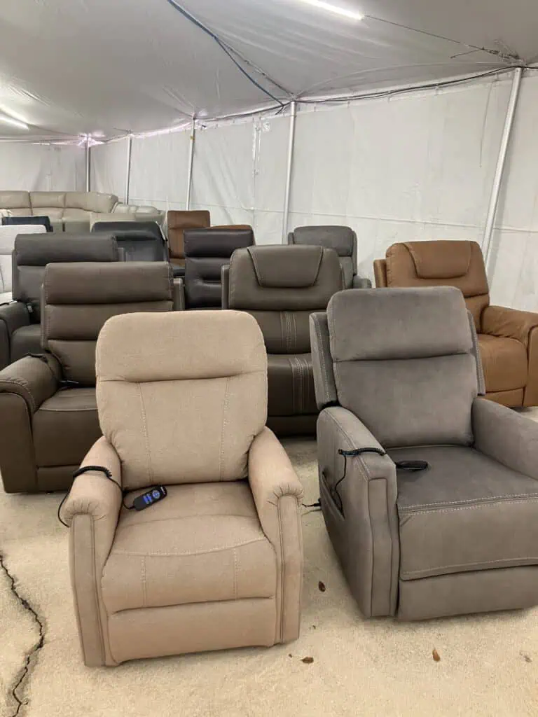 Various lift and motion chairs lined up