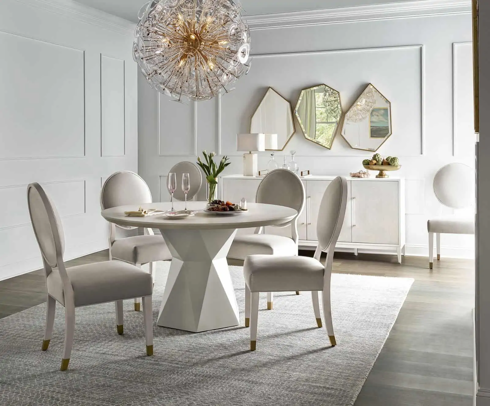 White, round dining table