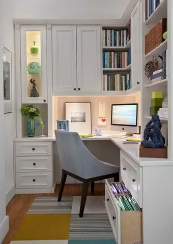 small home office white shelving