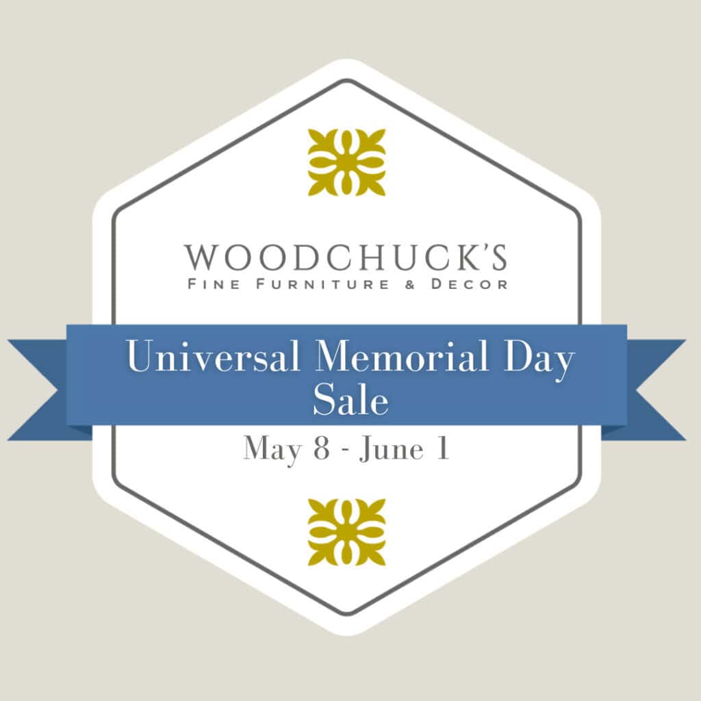 badge for the Universal Furniture Memorial Day Sale from May 8 to June 1 at Woodchuck's.