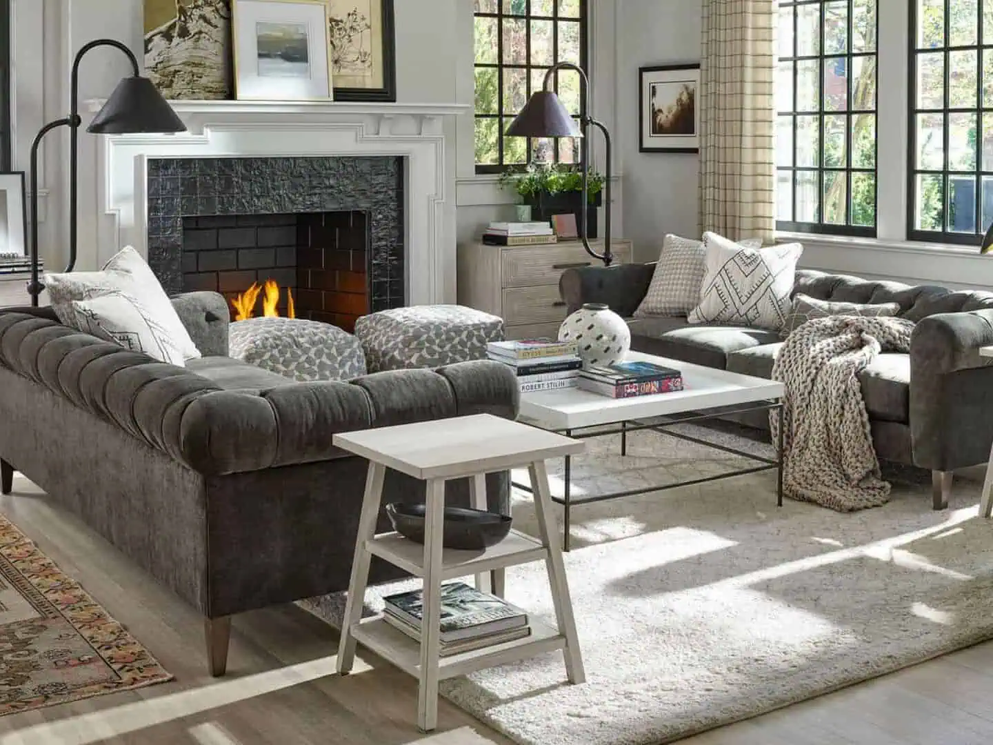 Universal Modern farmhouse themed living room seating and decor