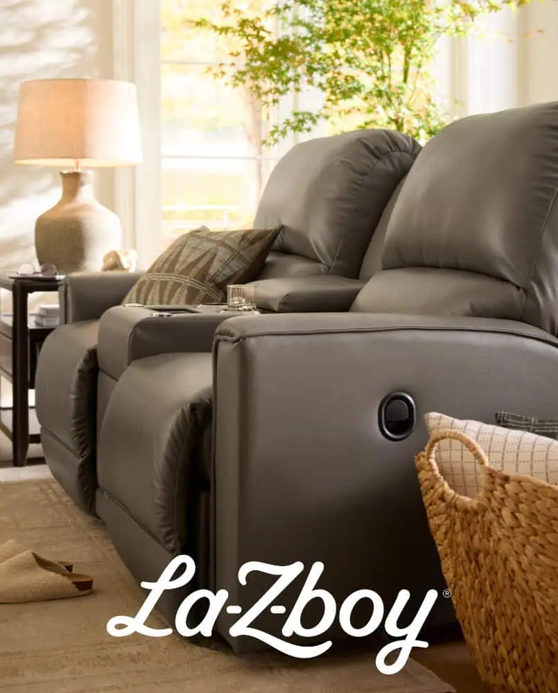 brown lay-z-boy loveseat recliner with center console