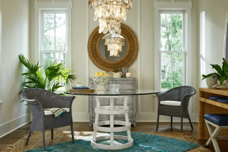 coastal chic dining room circle glass dining table