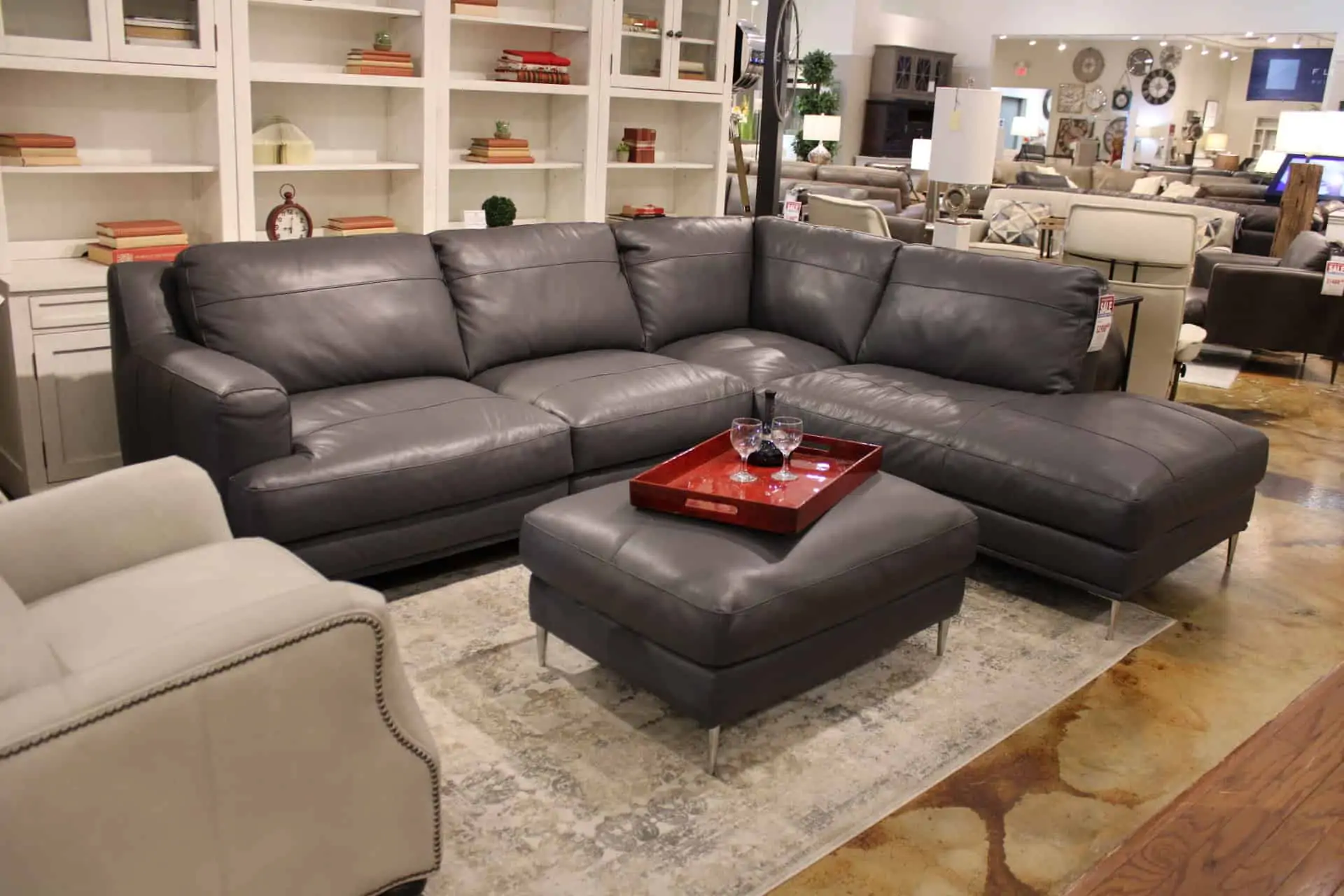 A leather sectional couch in Woodchuck's Furniture showroom