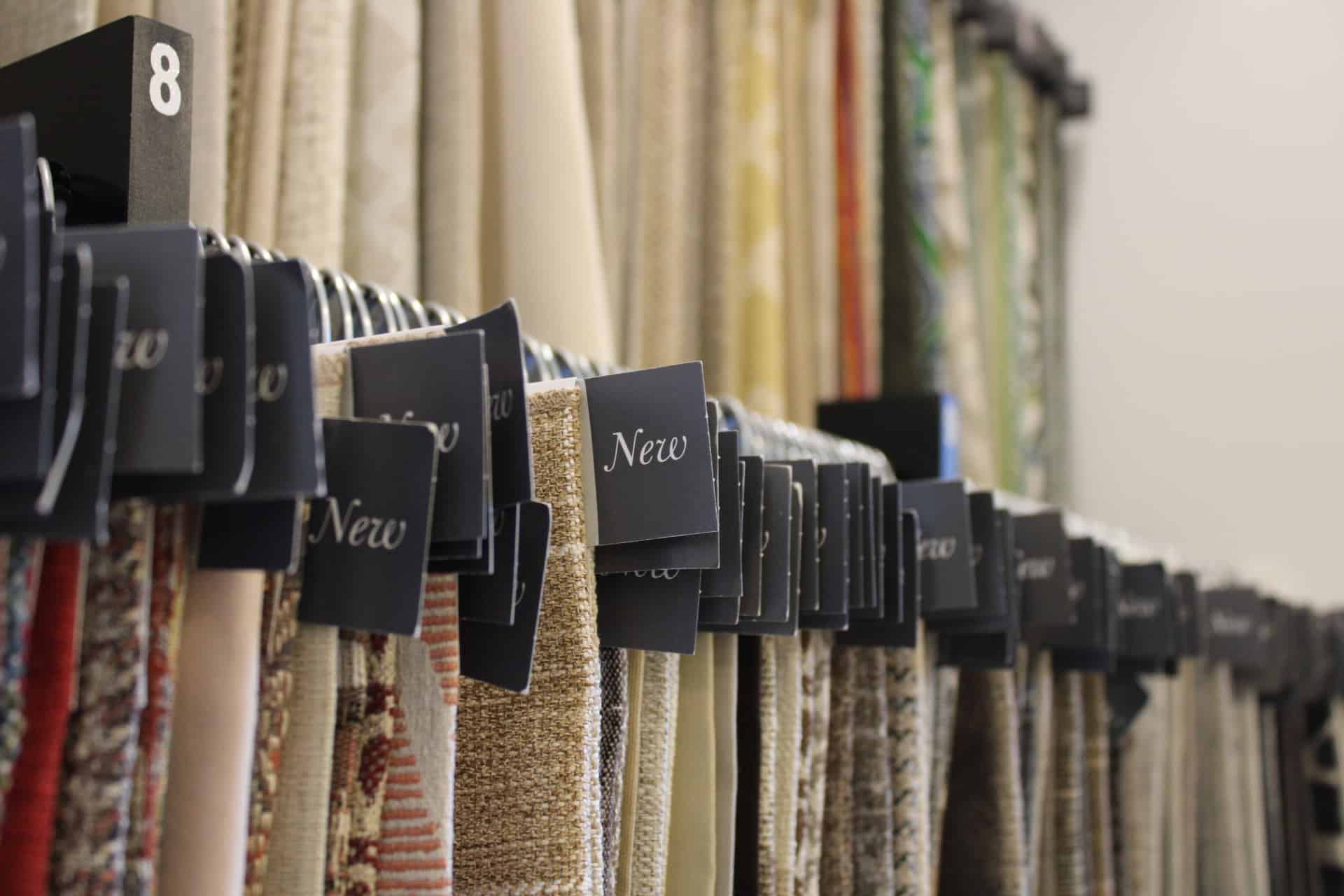 Fabric upholstery with "New" tags