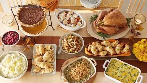 thanksgiving dinner spread on table