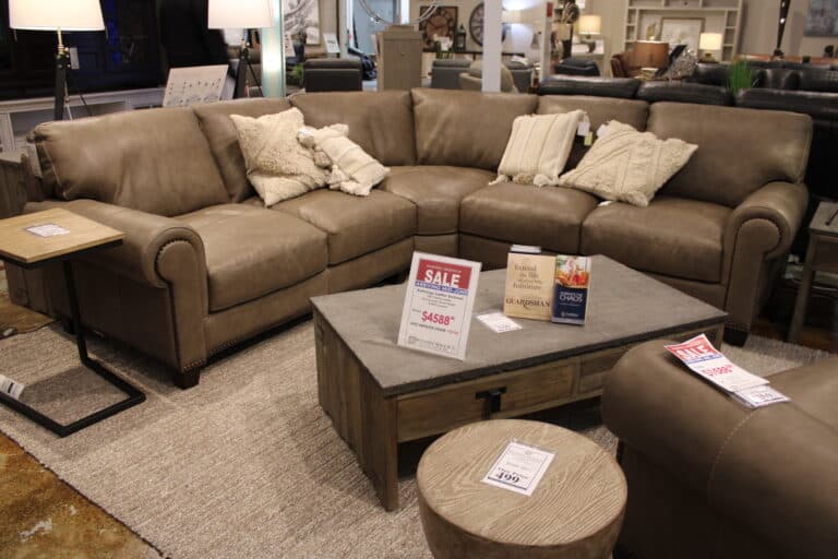 A leather sectional sofa in Woodchuck's Furniture showroom