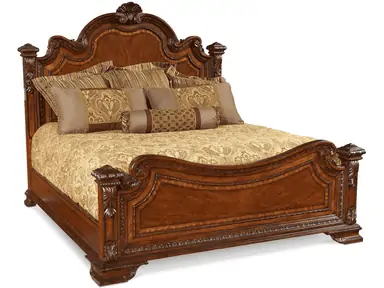 A bed with a wooden bed frame