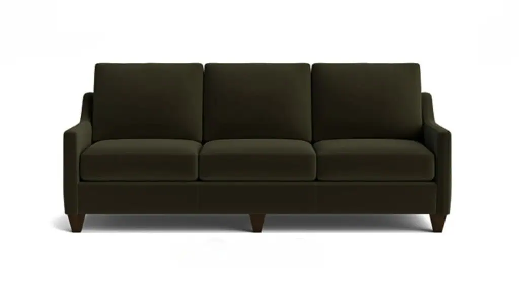 bassett slope arm sofa in moss green color