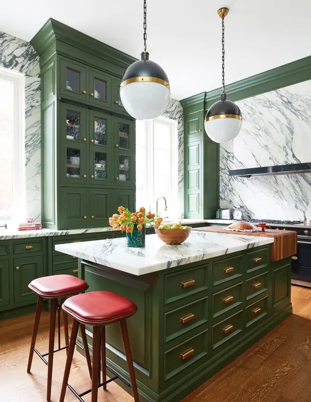 kitchen with green cabinets