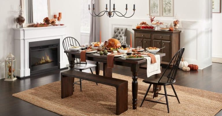 Dining room table set for Thanksgiving dinner